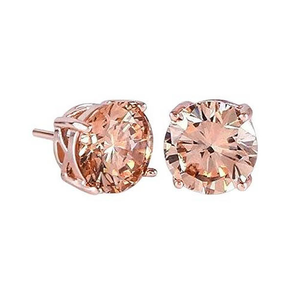 61731 Solitaire Morganite 16.50 CT Ladies Stud Earrings, 14K Rose Gold