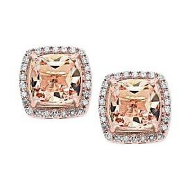 14K Rose Gold 11.52 CT Morganite & Diamonds Lady Stud Earrings