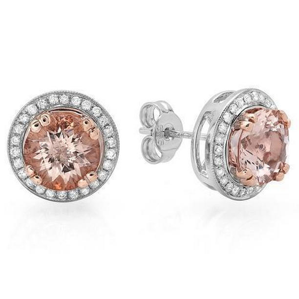 Womens 10.70 CT Morganite Diamond Stud Earrings, 14K White Gold