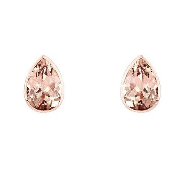 61736 Bezel Set 12.50 CT Pear Cut Morganite Stud Earrings, 14K Rose Gold