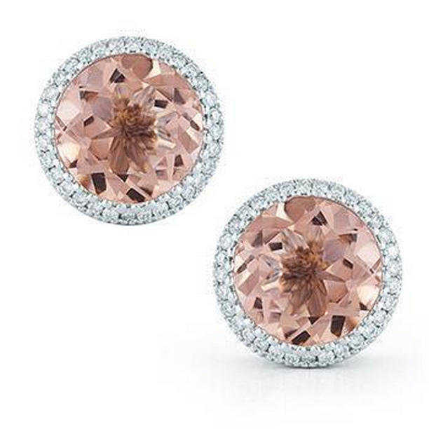 61738 Rose Gold 16.70 CT Morganite & Diamonds Lady Stud Earrings