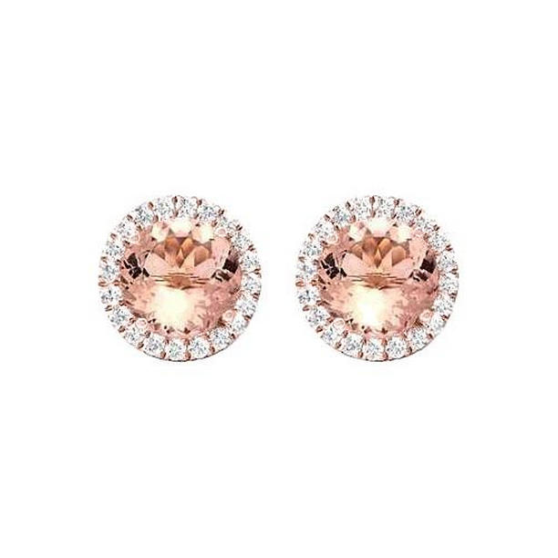 14.50 CT Morganite & Diamonds Stud Earrings, 14K Rose Gold