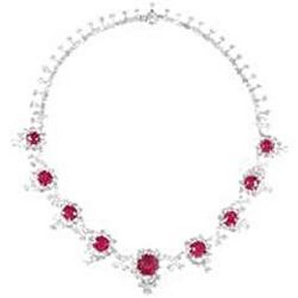 Picture of Harry Chad Enterprises 62286 46 CT Round Cut Ruby & Diamonds Necklace&#44; 14K White Gold