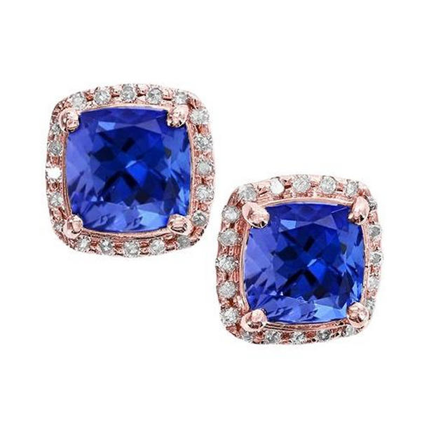 Rose Gold Tanzanite & Diamonds 6.70 CT Womens Stud Earrings