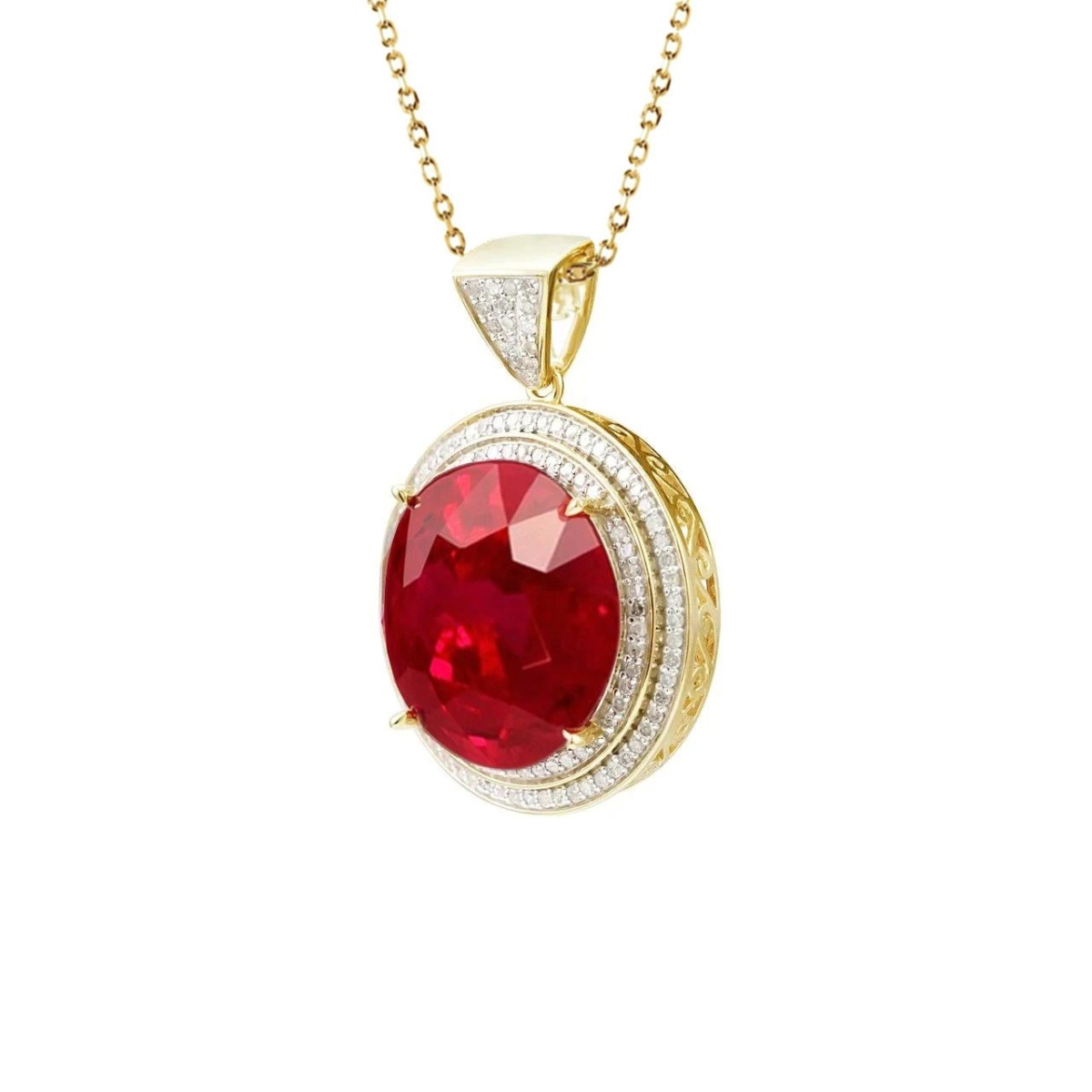 Picture of Harry Chad Enterprises 62297 8.70 CT Round Cut Ruby & Diamonds Pendant Necklace&#44; 14K Yellow Gold