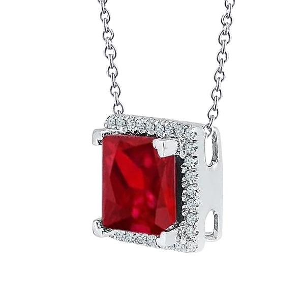 Picture of Harry Chad Enterprises 62302 Princess Cut Ruby with Round Diamonds 8 CT Pendant Necklace&#44; 14K Gold