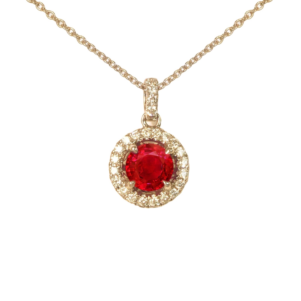 Picture of Harry Chad Enterprises 62303 6.00 CT Round Cut Ruby & Diamonds Pendant Necklace&#44; 14K Yellow Gold