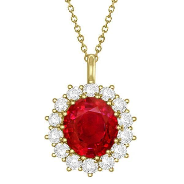 Picture of Harry Chad Enterprises 62304 14K Yellow Gold Ruby & Diamonds 8.40 CT Pendant Necklace with Chain
