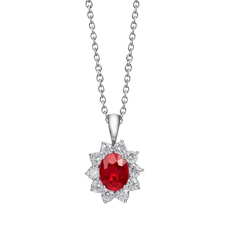 Picture of Harry Chad Enterprises 62305 Red Aaa Ruby & Diamonds 5.10 CT Pendant Necklace&#44; 14K Gold