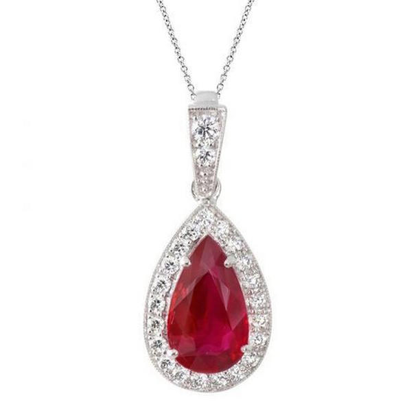 Picture of Harry Chad Enterprises 62307 7.90 CT Pear Cut Ruby & Round Diamonds Pendant&#44; 14K Gold