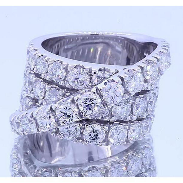 62326 Round Diamonds 5.10 CT Four Prong Fancy Ring, 14K White Gold - Size 6.5