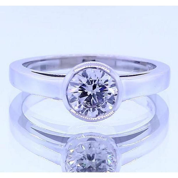62335 1 CT Solitaire Round Bezel Set Diamond Ring 14K White Gold  Size 65