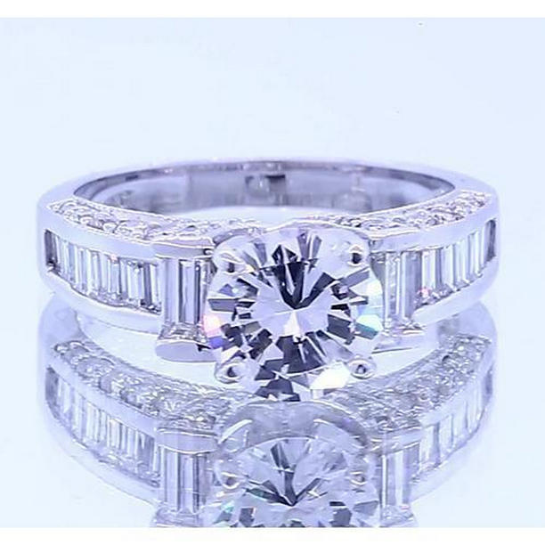 Picture of Harry Chad Enterprises 62342 2.50 CT Round & Baguettes Diamond Engagement Ring&#44; Size 6.5