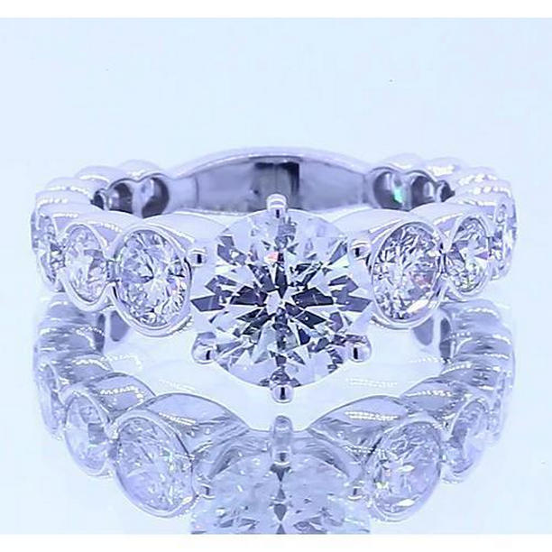 62359 Round Diamond 3.50 CT 6 Prong Engagement Ring, 14K White Gold - Size 6.5