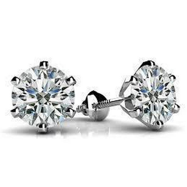 Round Cut 2.10 CT White Gold Womens Diamond Stud Earring