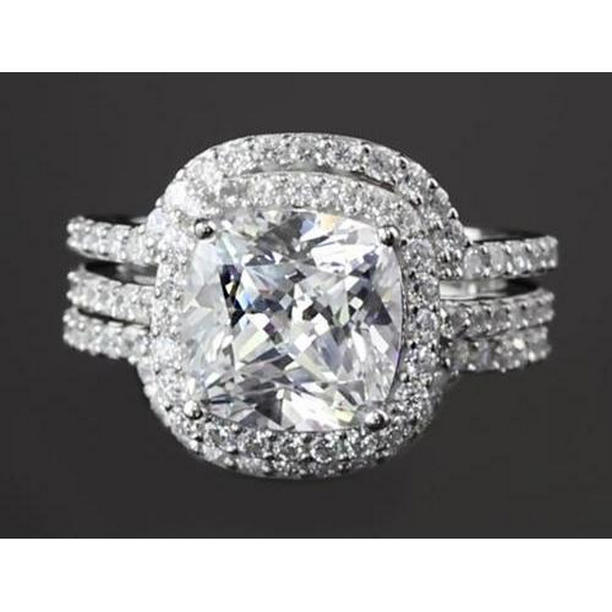 Picture of Harry Chad Enterprises 63018 5 CT Cushion Cut Engagement Anniversary Ring Set&#44; 14K White Gold - Size 6.5