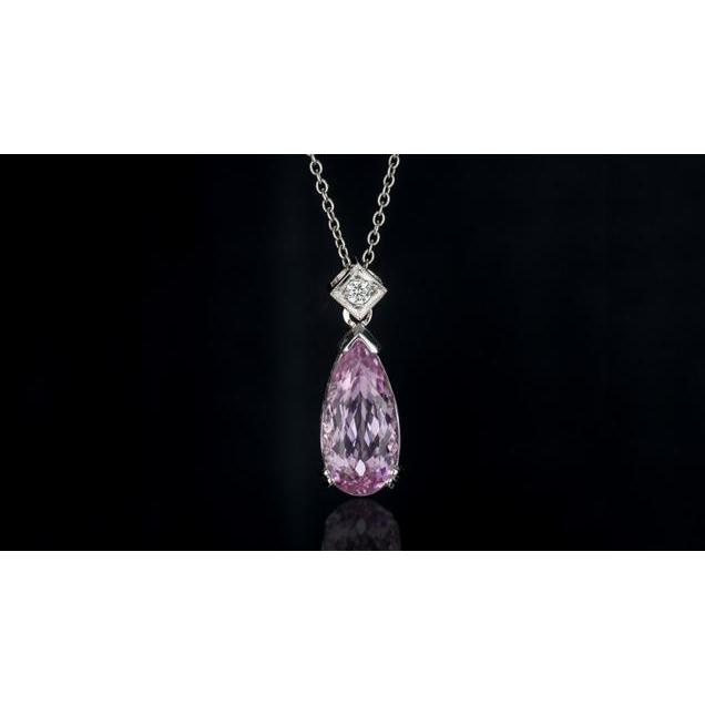 Picture of Harry Chad Enterprises 63036 16.25 CT Pink Pear Cut Kunzite & Diamond Necklace Pendant