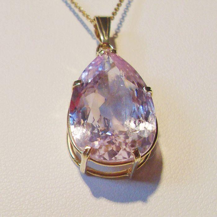 Picture of Harry Chad Enterprises 63043 Pear Cut 32 CT Big Pink Kunzite Pendant Necklace&#44; Yellow Gold