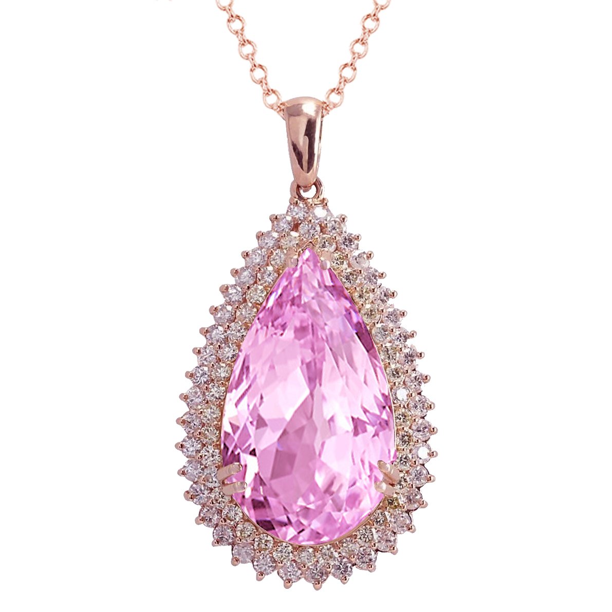 Picture of Harry Chad Enterprises 63046 Pink Kunzite with Diamonds 25.35 CT Pendant Necklace&#44; 14K Rose Gold