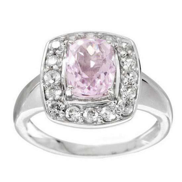 63047 13 CT Cushion Cut Kunzite & Diamond Ring, 14K White Gold - Size 6.5