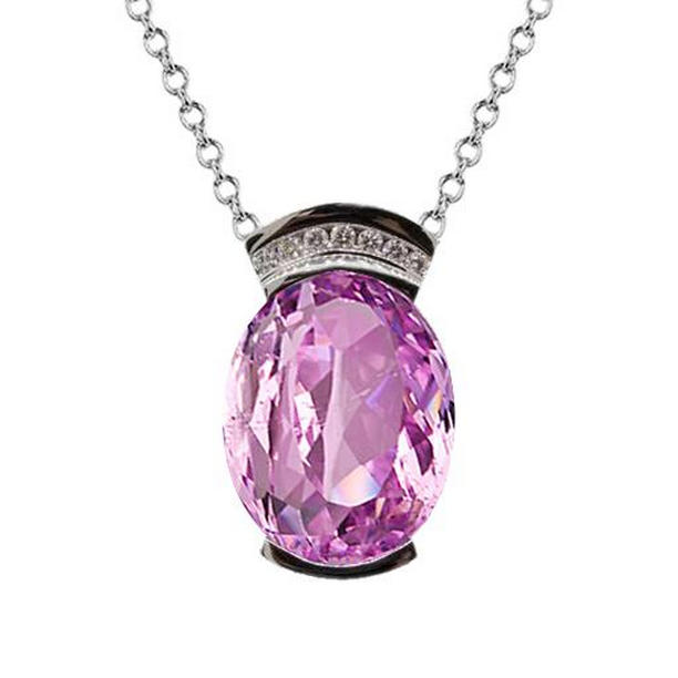 Picture of Harry Chad Enterprises 63054 46 CT Oval Pink Kunzite Gem Stone Necklace Pendant&#44; 14K Gold