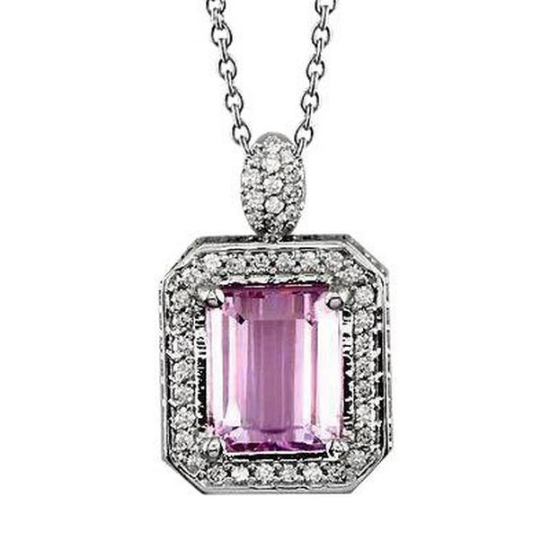 Picture of Harry Chad Enterprises 63055 15.25 CT Emerald Cut Pink Kunzite with Diamond Necklace Pendant