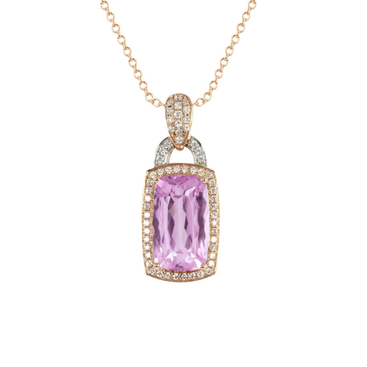Picture of Harry Chad Enterprises 63056 17.75 CT Pink Cushion Cut Kunzite with Diamond Necklace Pendant