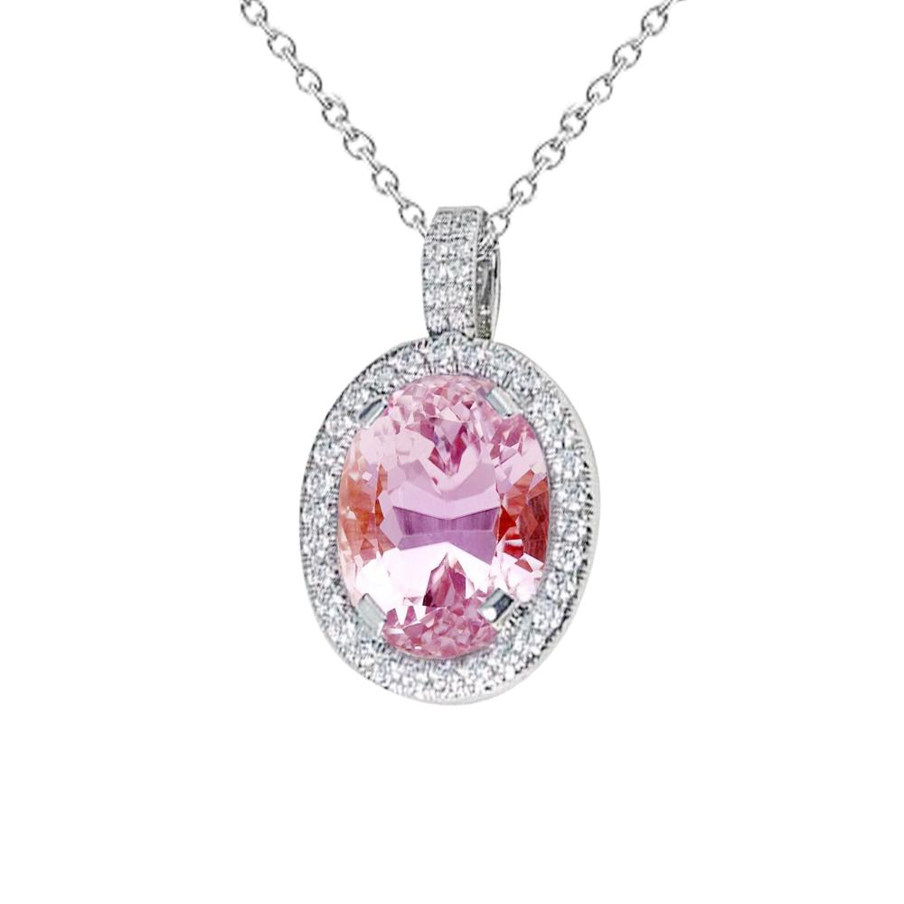 Picture of Harry Chad Enterprises 63057 10.50 CT Pink Oval Cut Kunzite Diamond Necklace Pendant&#44; 14K Gold