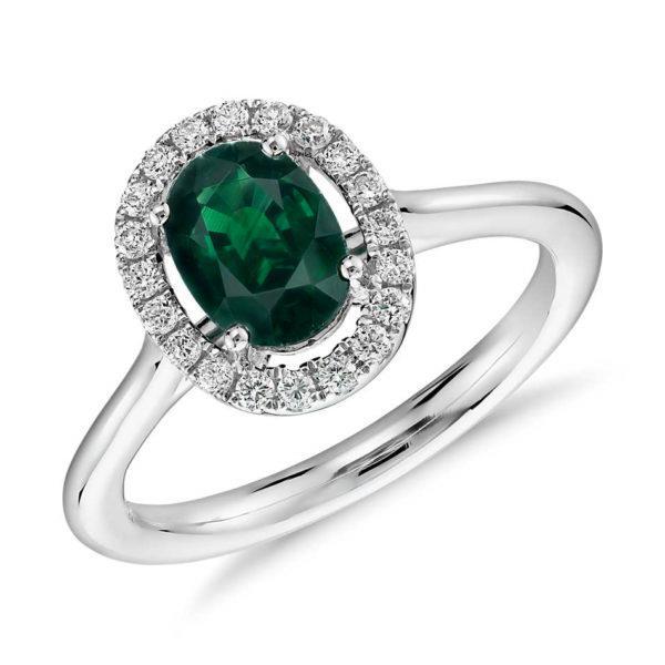 63798 2.50 CT Prong Set Emerald & Diamonds Wedding Ring, White Gold - Size 6.5