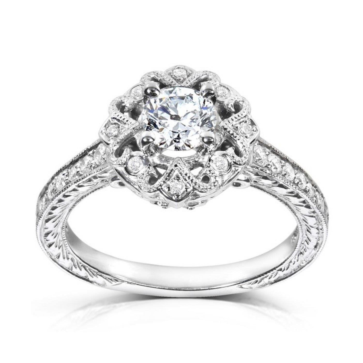 63800 Antique Style Diamond 2.25 CT White Gold Engagement Ring, Size 6.5