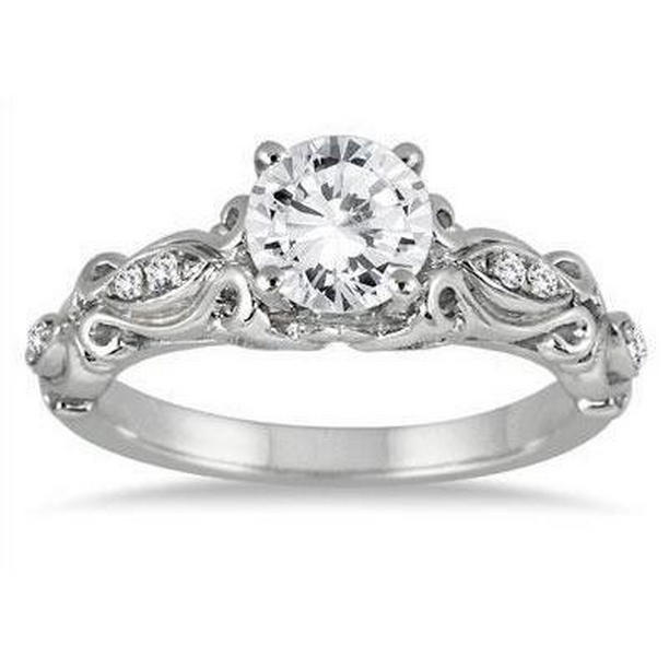 63809 1.90 CT Round Diamond Antique Style Ring, 14K White Gold - Size 6.5