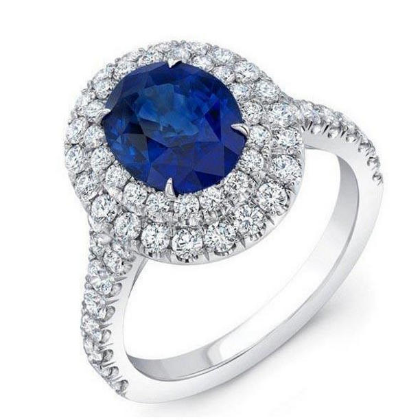 63812 4.25 CT Solitaire with Accent Sapphire Diamonds Ring, White Gold - Size 6.5