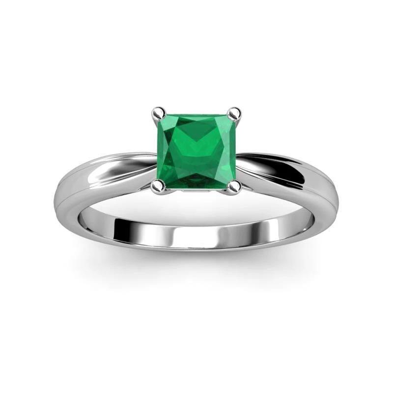 63816 Solitaire Princess Cut Emerald 2.50 CT White Gold Wedding Ring, Size 6.5