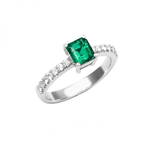 63818 Emerald & Diamonds 2.80 CT Engagement Ring, 14K White Gold - Size 6.5