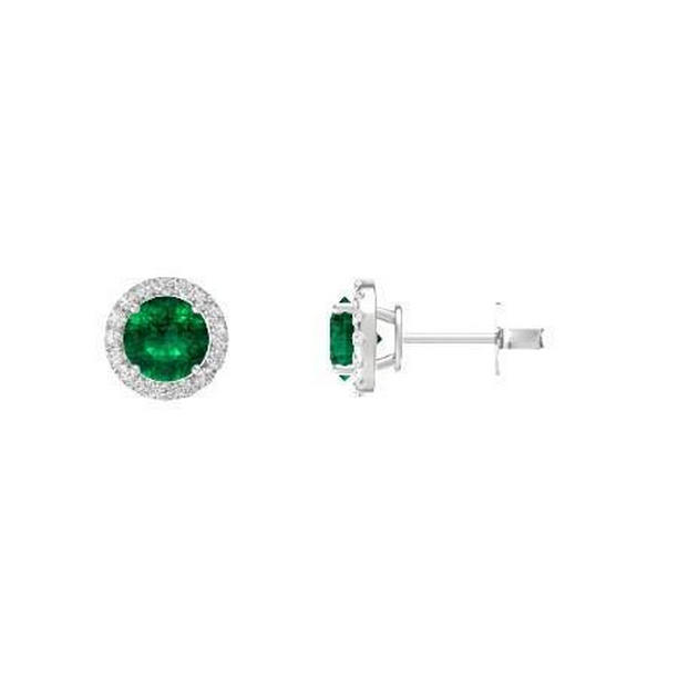 63819 3.80 CT Round Cut Emerald & Diamonds Stud Halo Earrings