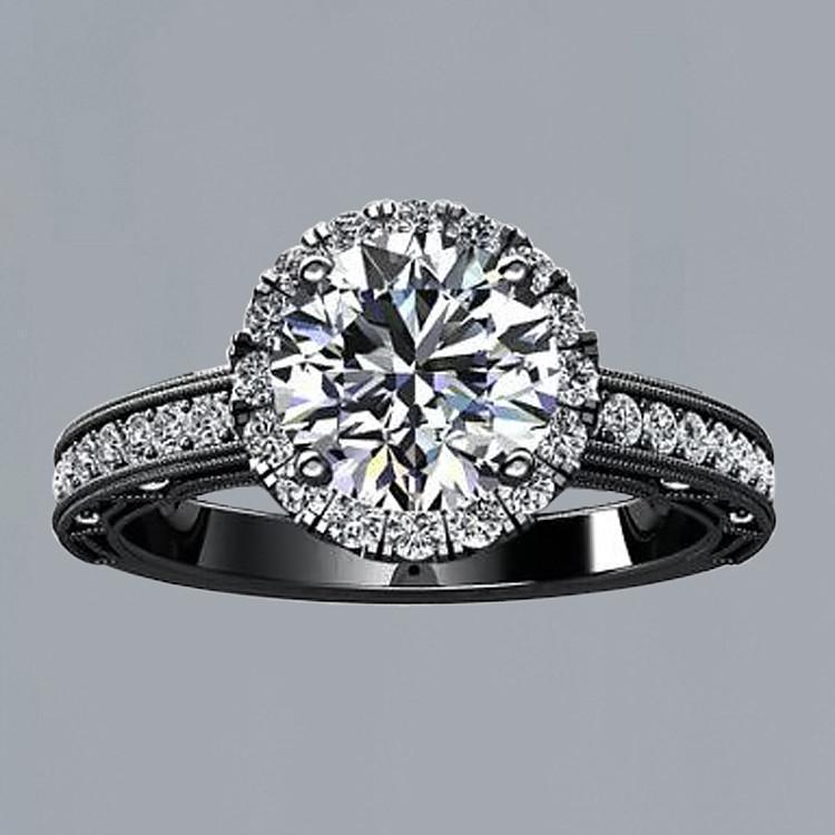 6382 2.11 CT Flower Style Round Diamond Engagement Halo Ring, 14K Black Gold - Size 6.5