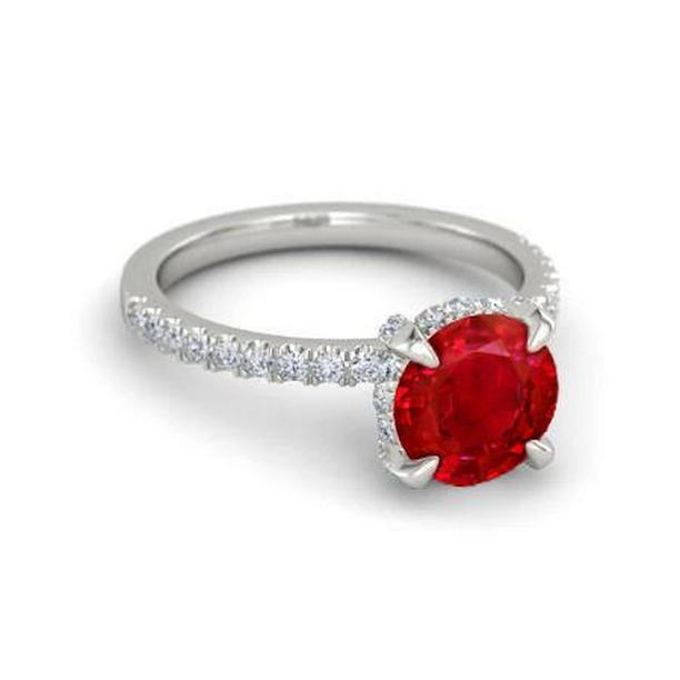 63820 14K White Gold Ruby & Diamonds 3.80 CT Engagement Ring, Size 6.5