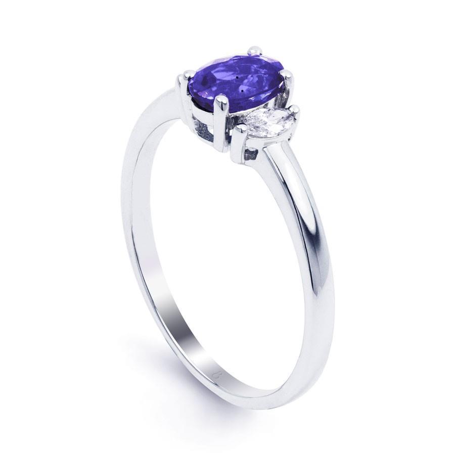 3.50 CT Three Stone Tanzanite with Diamonds Ring, 14K White Gold - Size 6.5