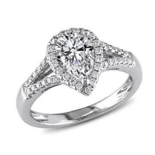 63837 1.40 CT Pear & Round Halo Diamond Wedding Ring, Size 6.5