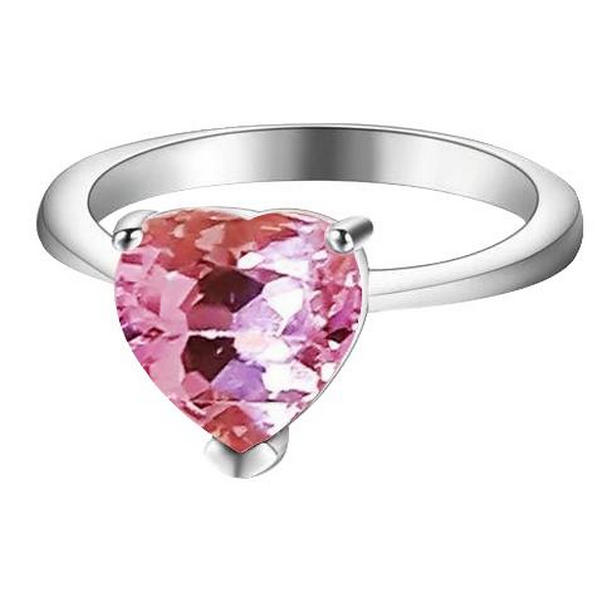 63854 18 CT Solitaire Heart Cut Kunzite Wedding Ring, 14K White Gold - Size 6.5