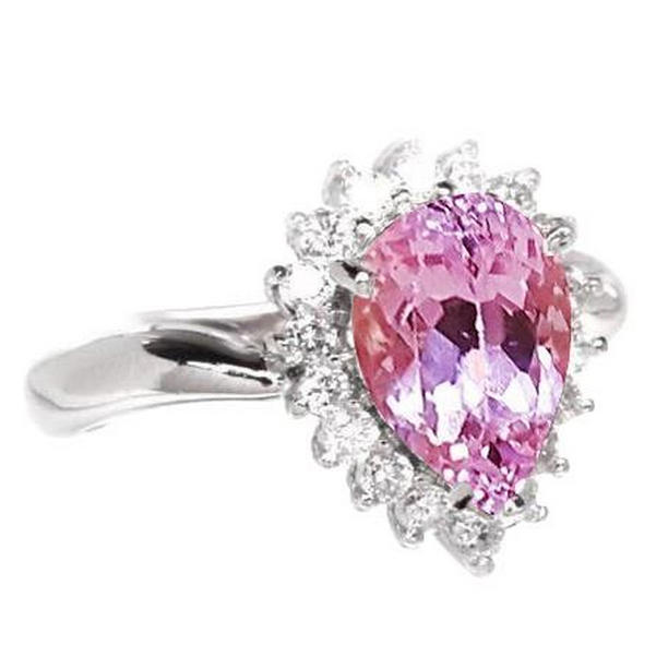 21.75 CT Pear Kunzite with Round Diamonds Ring, 14K White Gold - Size 6.5