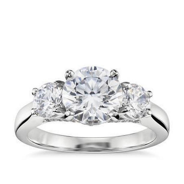 64439 1.50 CT Round Cut Diamond 3 Stone Wedding Ring, 14K White Gold - Size 6.5