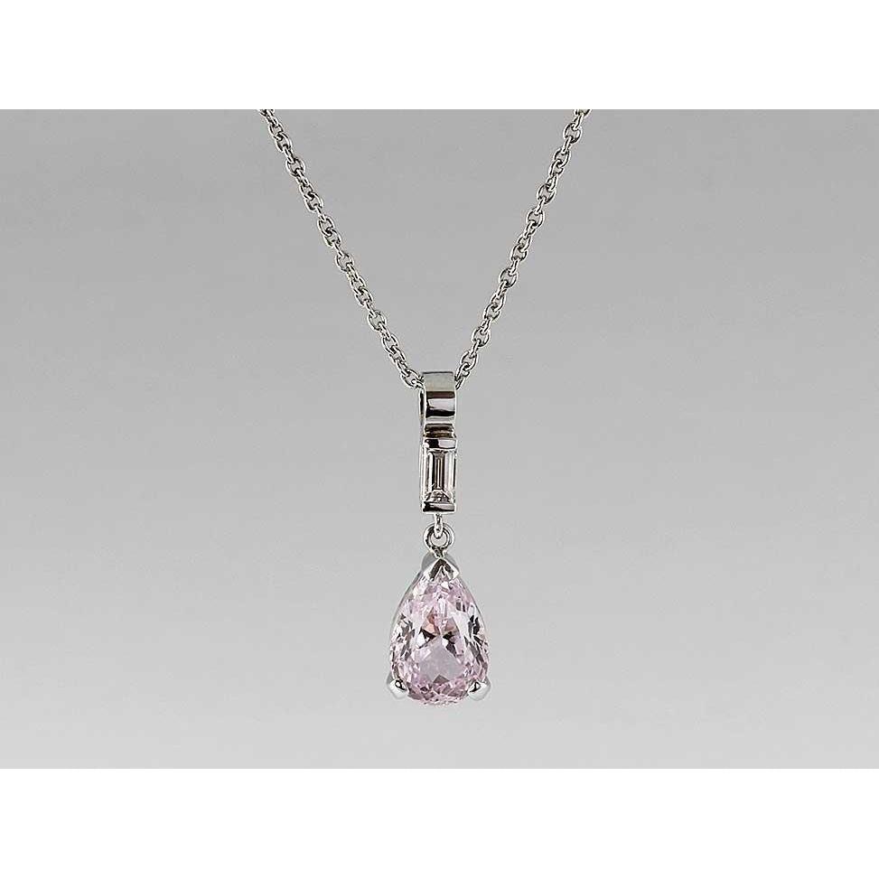64459 11 CT Pink Pear Cut Kunzite Gemstone Pendant, White Gold