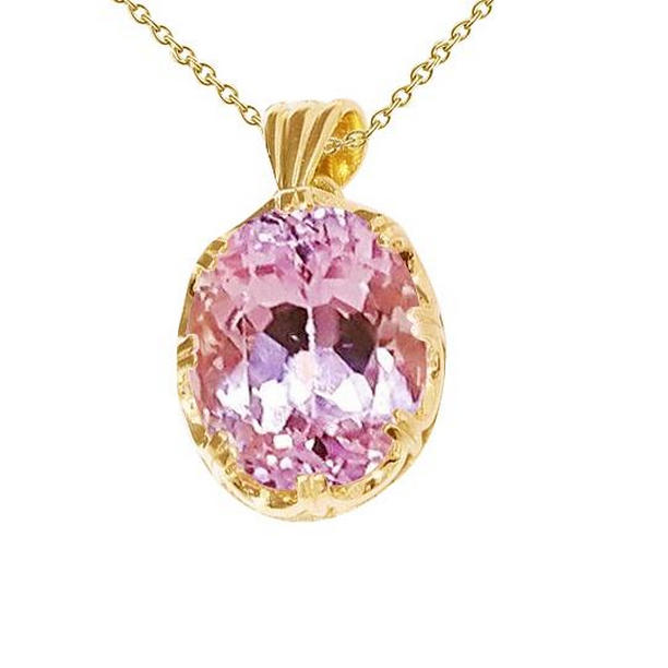 Picture of Harry Chad Enterprises 64460 32 CT Solitaire Big Pink Kunzite Pendant Necklace&#44; Yellow Gold