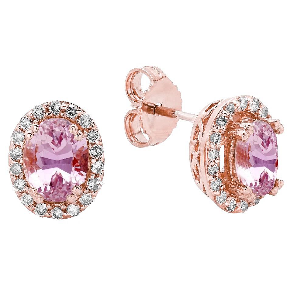 Womens 20.80 CT Kunzite with Diamonds Stud Earrings, 14K Rose Gold