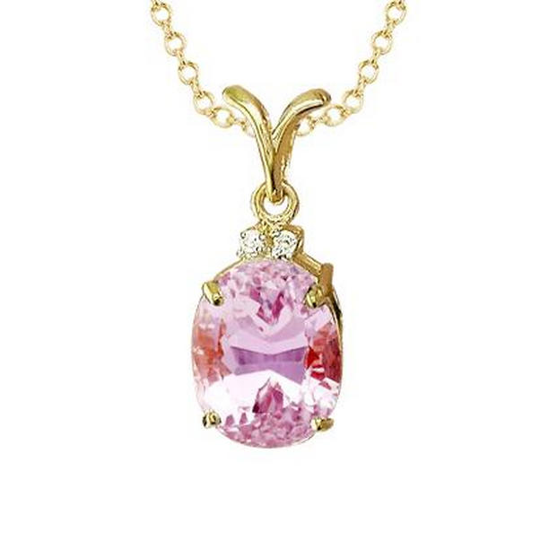 Picture of Harry Chad Enterprises 64505 14K Yellow Gold Pink Oval 12.15 CT Kunzite with Diamond Pendant