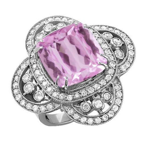 Solitaire with Accent 12 CT Kunzite with Diamonds Ring, Gold - Size 6.5