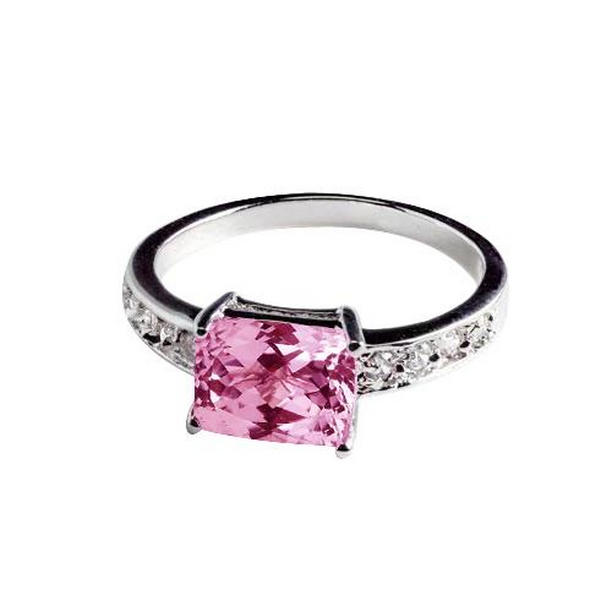 64519 12.50 CT Prong Set Pink Kunzite & Diamonds Ring, 14K White Gold - Size 6.5 -  Harry Chad Enterprises