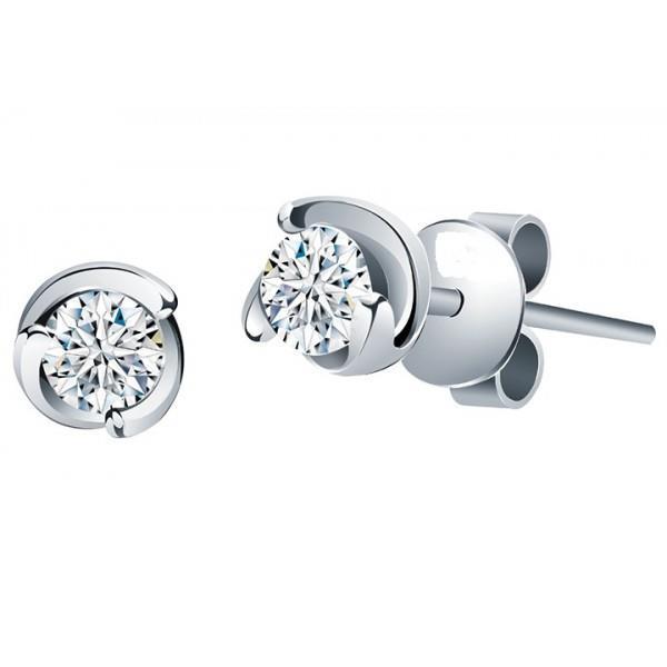 1.60 CT Solitaire Round Diamond Stud Earrings, 14K White Gold