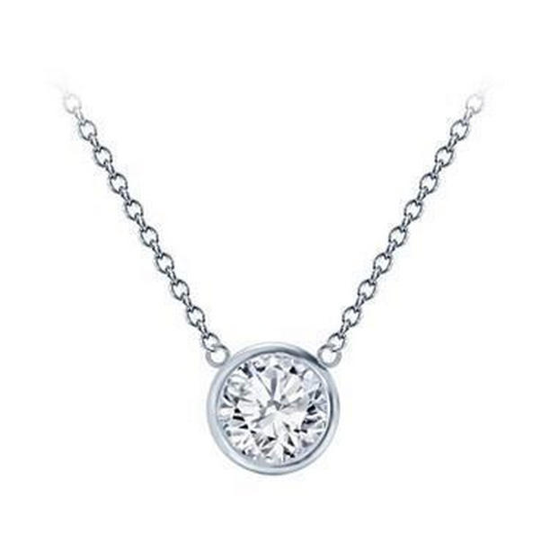 65127 1 CT Bezel Solitaire Diamond Necklace Dog Ear Pendant White Gold